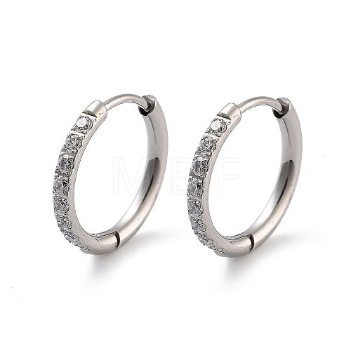 316 Surgical Stainless Steel Pave Clear Cubic Zirconia Hoop Earrings Women EJEW-A109-01C-P-1