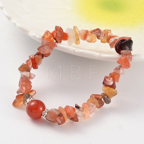 Chips Natural Carnelian(Dyed & Heated) Beaded Stretch Bracelets BJEW-JB02131-02-1