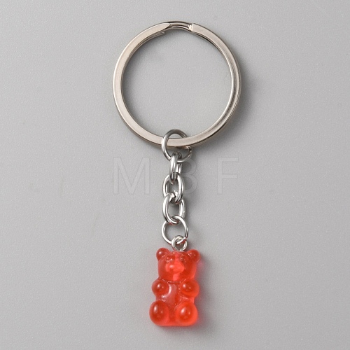 Candy Color Transparent Bear Resin Pendant Keychain KEYC-WH0034-34B-05-1