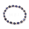 6mm Round Faceted Natural Mixed Gemstone & Brass Beaded Stretch Bracelets for Women Men BJEW-JB10601-3