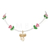 Alloy Bowknot Pendant Tulip Flower Glass Seed Beaded Necklaces for Women NJEW-MZ00148-4
