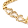 Brass Micro Pave Clear Cubic Zirconia Triple Hollow Heart Cuban Link Chains Bracelets for Women BJEW-M322-05G-A-2