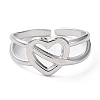 304 Stainless Steel Hollow Heart Open Cuff Rings RJEW-D006-05P-2