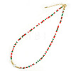 Glass Seed Beads & Brass & Imitation Pearl Christmas Beaded Necklaces Unique Design Accessory TR4259-2-1