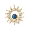 Dyed Round Natural Tiger Eye with Glass Seed Beaded Sun Pendants PALLOY-MZ01082-01-1