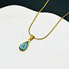 304 Stainless Steel Glass Teardrop Pendant Round Snake Chain Necklaces for Women WGB210E-01-3