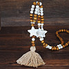 Bohemian White Resin Imitation Turquoise & Wood Beaded Mala Necklaces with Jute Cord Tassel FS-WG73E7D-01-1