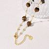 Natural Tiger Eye Faceted Flat Round Beaded Chain Necklaces with Matte Brass Beads GG-CBA37F5-01G-04-2