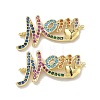 Mother's Day Brass Micro Pave Cubic Zirconia Word Mom Links Connector Charms KK-D235-03G-02-1
