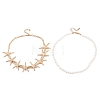 Ocean Imitation Pearl Beaded Alloy Starfish Bib Necklace Sets NJEW-Z116-03G-4