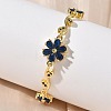 Brass Micro Pave Cubic Zirconia Flower & Leaf Link Chain Bracelets for Women BJEW-G764-03G-3