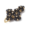 Natural Black Onyx Round Beads & Glass Seed Beaded Cross Pendants PALLOY-MZ01151-02-4