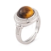 Natural Tiger Eye Round Adjustable Rings RJEW-K271-04P-12-2