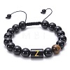 Natural Black Agate & Tiger Eye Round Beaded Adjustable Bracelets HL8029-26-1