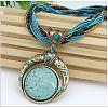 Bohemian Style Flat Round Alloy & Resin Imitation Gems Pendant Necklaces WG23E28-03-1