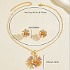 Vintage Brass Flower Stud Earrings & Pendant Necklaces Sets for Women FI9595-3