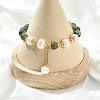 Natural Moss Agate & Natural Pearl Bead Charm Bracelets BJEW-JB14141-01-2