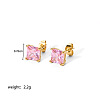 Fashionable Stainless Steel Cubic Zirconia Square Stud Earrings CG9593-2-2