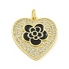 Rack Plating Heart with Flower Brass Micro Pave Clear Cubic Zirconia KK-Z053-23G-01-1