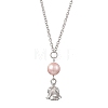 Alloy Rose Flower and Round Shell Pearl Pendant 304 Stainless Steel Cable Chain Necklaces for Women NJEW-JN05759-01-4