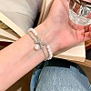 Alloy Micro Pave Clear Cubic Zirconia Bowknot Link 2-Strand Bracelets for Women AL-CBA3C8B-08P-1