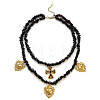 316 Surgical Stainless Steel Enamel Cross Sacred Heart Pendant Natural Garnet Chip Beaded Double Layer Necklaces for Women WG114DF-01-1