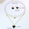 Stainless Steel Micro Pave Cubic Zirconia Stud Earrings & Pendant Double Layer Necklaces Sets for Women RT8932-5