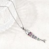 201 Stainless Steel Pave Colorful Cubic Zirconia Fish Bone Pendant Necklaces for Women NJEW-C111-02B-P-2