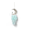 Natural Amazonite Chips Beaded Tree of Life Moon with Feather Pendant Decorations HJEW-M004-10-1