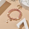 Natura Strawberry Quartz & Pearl Beaded Stretch Bracelet BJEW-JB09004-2