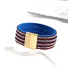 USA Flag Style Imitation Leather Cord Bracelet with Rhinestone and Magnetic Clasp PW-WGC0686-01-3