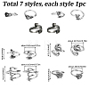 SUNNYCLUE 7pcs 7 style & Fish  & Fox & Flower Alloy Cuff Rings Set RJEW-SC0001-16-2