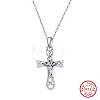 Rhodium Plated 925 Sterling Silver Knot Cross Pendant Necklaces for Women NJEW-F323-03P-1