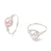 2Pcs Copper Wire Wrapped Shell Pearl Round Bead Finger Rings RJEW-JR00973-2
