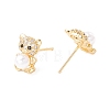 Cubic Zirconia Bear Stud Earrings with Acrylic Pearl EJEW-F282-26G-2