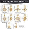 10Pcs 5 Styles Brass Micro Pave Clear Cubic Zirconia Pendants KK-BBC0028-74-2