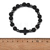 2Pcs 2 Styles Natural Lava Rock & Synthetic Turquoise & Non-magnetic Hematite Cross & Round Beaded Stretch Bracelets for Women Men BJEW-JB13929-3