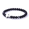 Natural Frosted Black Stone & Synthetic Non-magnetic Hematite Beads Stretch Bracelets for Women Men BO6196-2-1