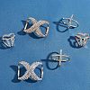 6Pcs 6 Style Crystal Infinity-shaped & X-shape & Three Ring Shape Rhinestone Scarf Buckle Rings JEWB-CA0001-03-4