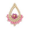 Faceted Round Natural Ruby & Glass Seed Beaded Pendants PALLOY-MZ01097-02-1