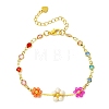 Natural Cultured Freshwater Pearl & Brass & Glass Link Bracelets for Women BJEW-JB14110-4