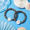 Natural Coconut Rondelle Beaded Stretch Bracelets BJEW-JB10250-02-5