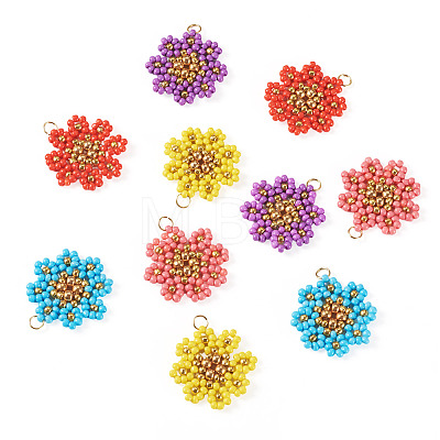10Pcs 5 Styles Glass Seed Beaded Flower Pendants PALLOY-TA00388-1