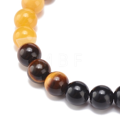 Natural Agate & Tiger Eye & Black Onyx Round Beaded Stretch Bracelet BJEW-JB08400-05-1