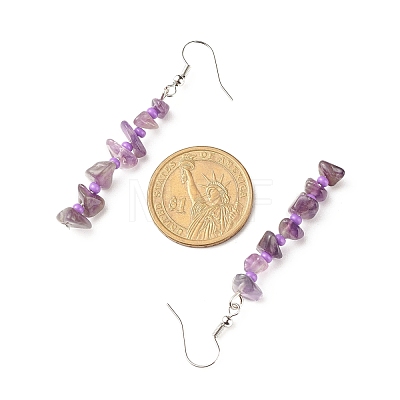 Natural Amethyst Chips Dangle Earrings with Glass EJEW-JE04840-07-1