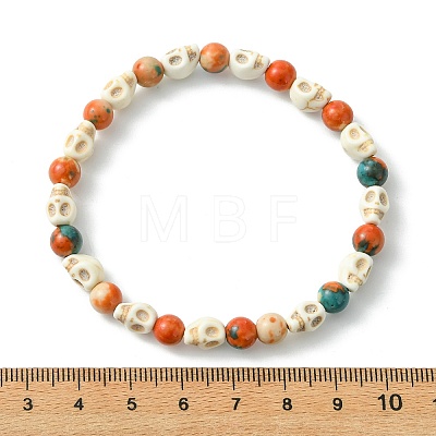 Synthetic Turquoise & Ocean White Jade Beads Stretch Bracelets for Women Men BJEW-JB13734-1