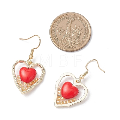 Heart Alloy Glass Seed Beads Dangle Earrings EJEW-MZ00651-1