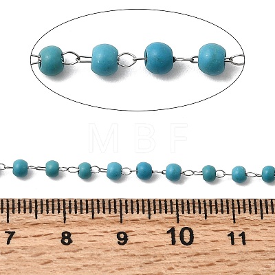 Handmade Synthetic Turquoise Beads & 316 Stainless Steel Round Link Chains CHS-L033-09P-1