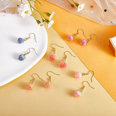 3D Resin Flower Dangle Earrings EJEW-SW00019-03-1