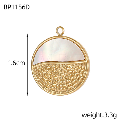 Flat Round Charms 304 Stainless Steel Shell Pendants STAS-OY004-56G-1
